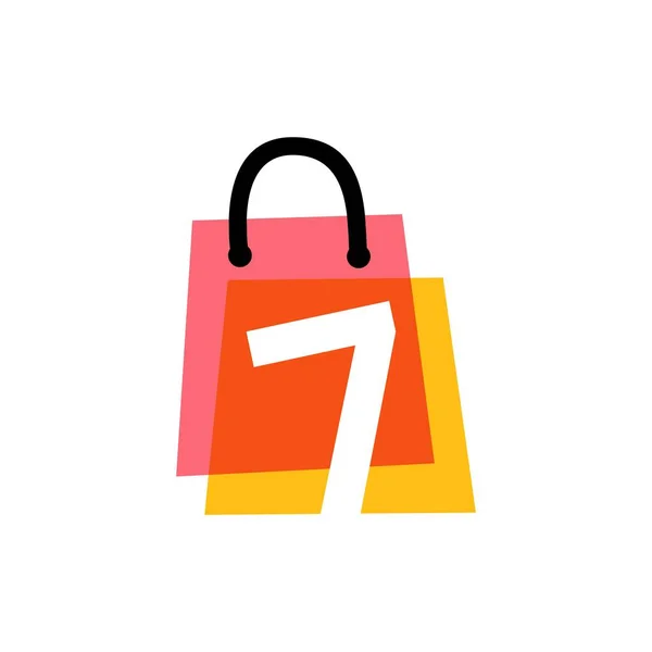 Numaralı Mağaza Alışveriş Çantası Üst Üste Binen Renk Logo Vektör — Stok Vektör