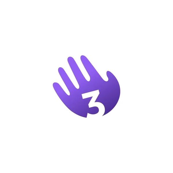 Número Três Mão Palma Olá Logotipo Ícone Vetor Ilustração —  Vetores de Stock