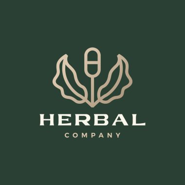 kapsül bitkisel ilaç tıbbi yaprak ağacı filizi logo vektör ikonu illüstrasyonu