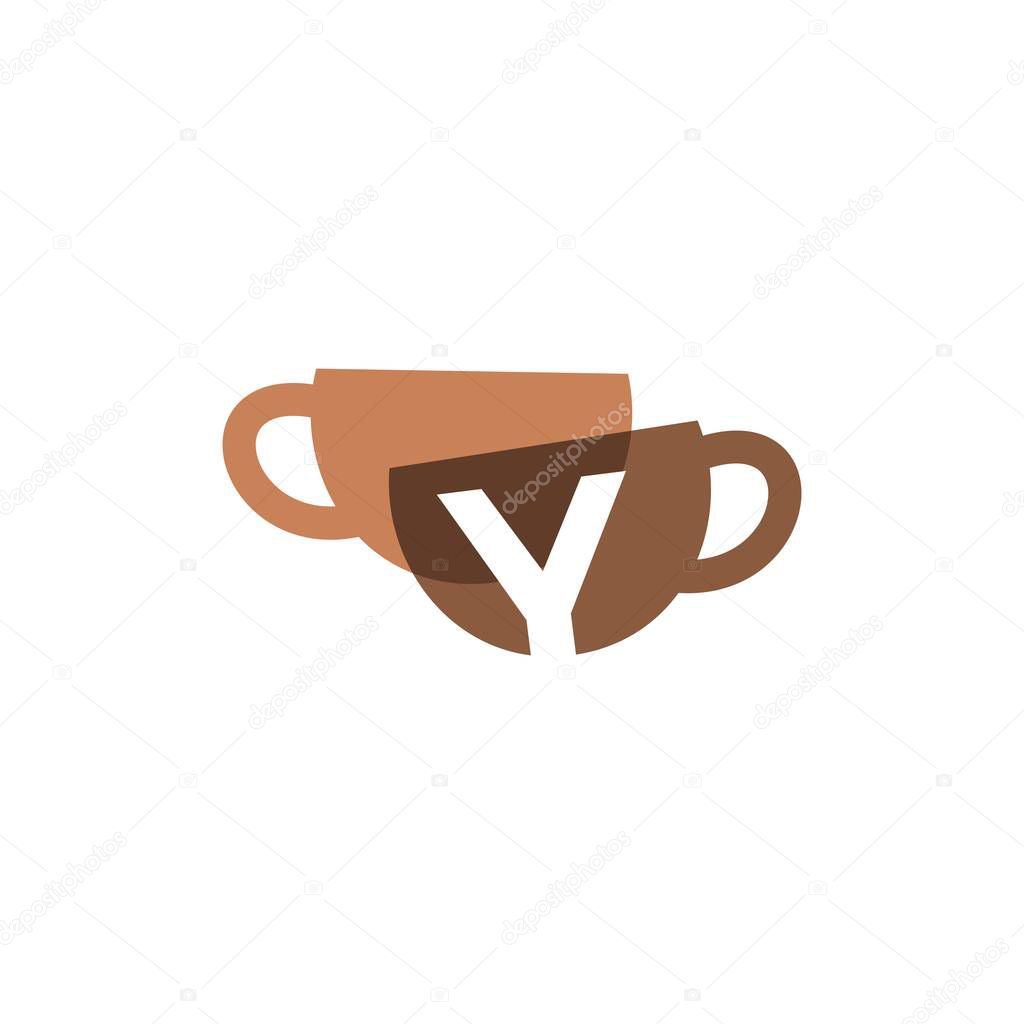 y letter coffee cup overlapping color logo vector icon illustration
