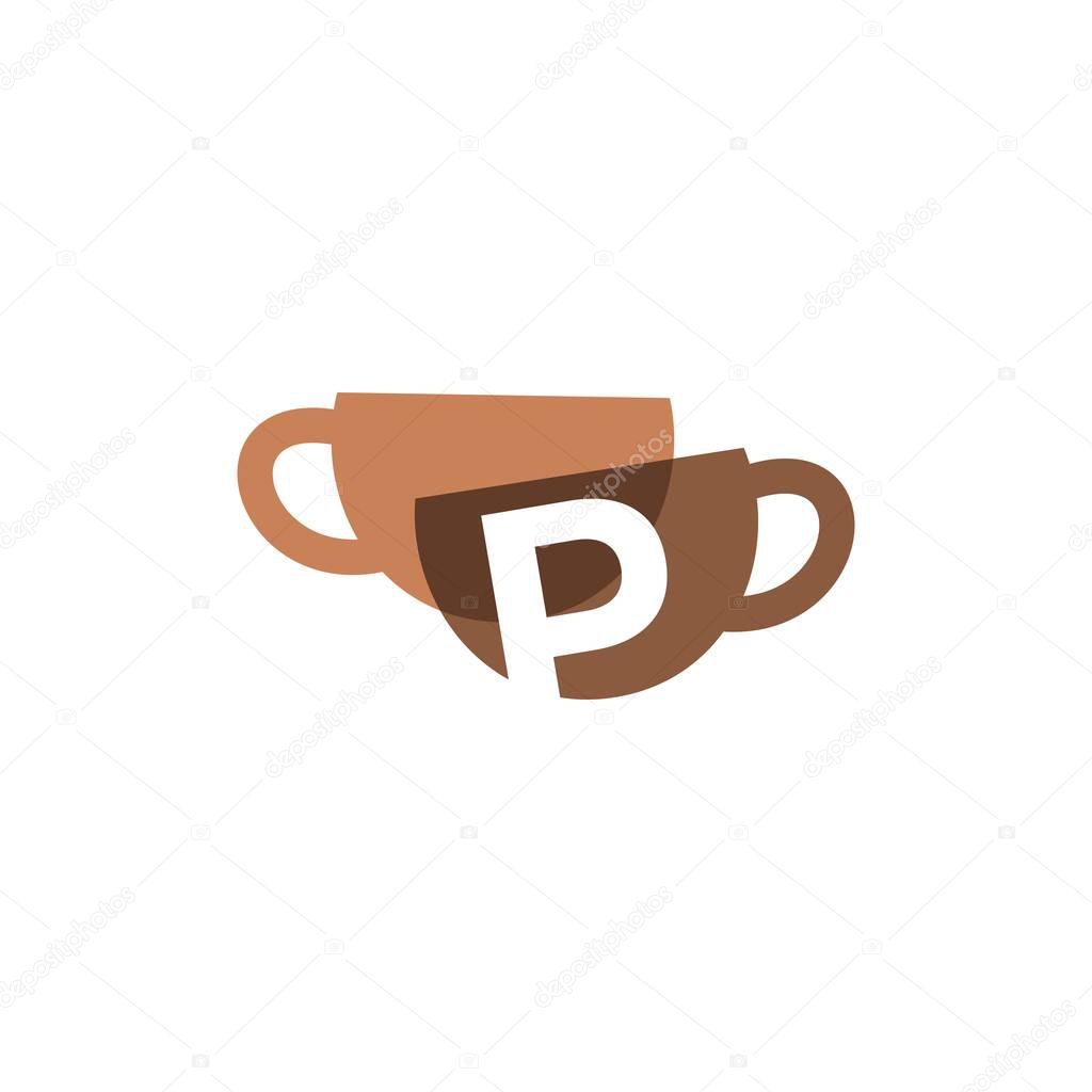 p letter coffee cup overlapping color logo vector icon illustration