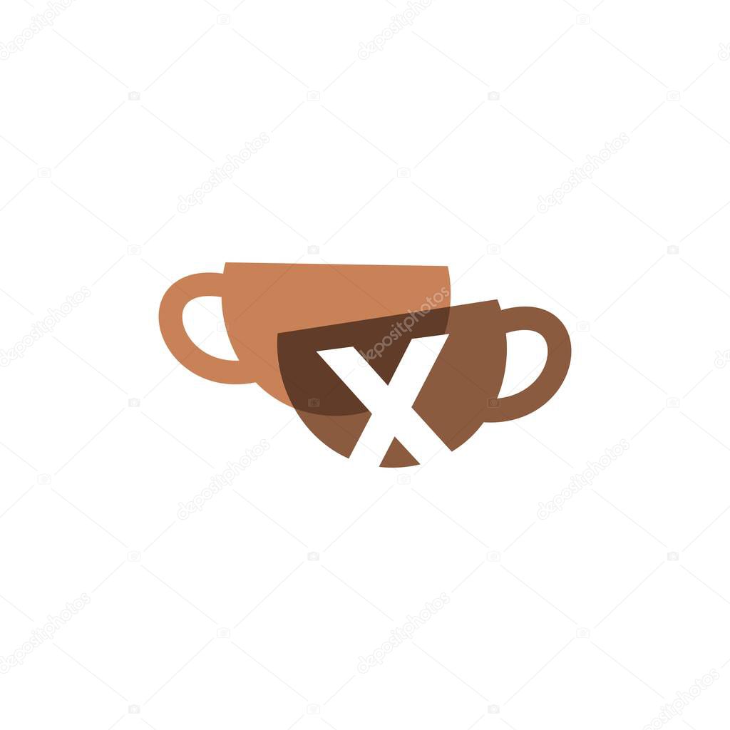 x letter coffee cup overlapping color logo vector icon illustration