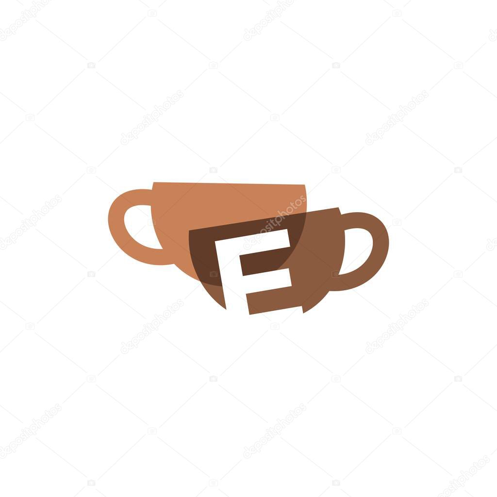 e letter coffee cup overlapping color logo vector icon illustration