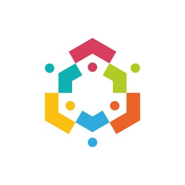 Altı kişilik bir grup renkli 6 kişilik takım ailesi logo vektör resimlemesi