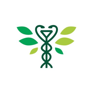 Hijyen kasesi caduceus yaprağı eczane tıbbı logo vektör ikonu illüstrasyonu