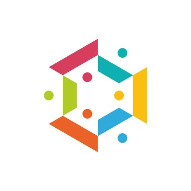 Altı kişilik bir grup renkli 6 kişilik takım ailesi logo vektör resimlemesi