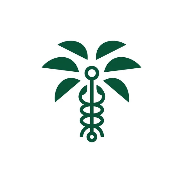 Кадуцей Пальмовое Дерево Тропический Логотип Векторной Иконки — стоковый вектор