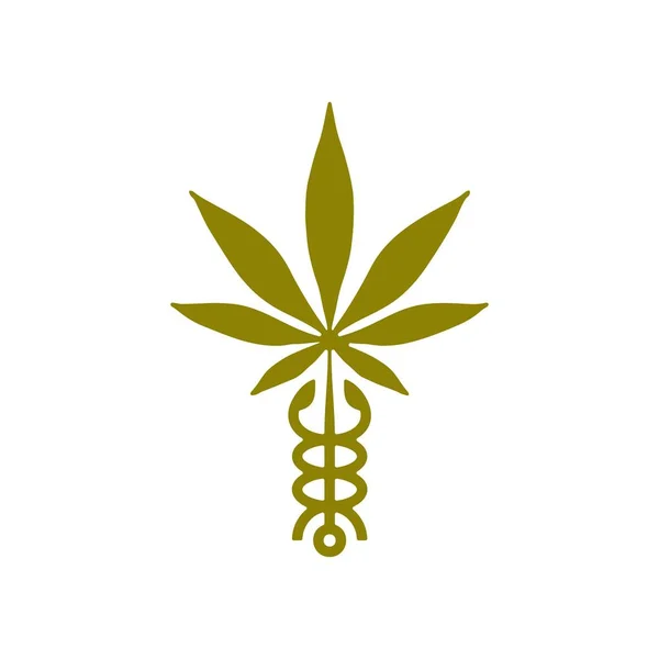 Caduceus Marihuana Konopie Konopie Medyczne Logo Wektor Ikona Ilustracja — Wektor stockowy