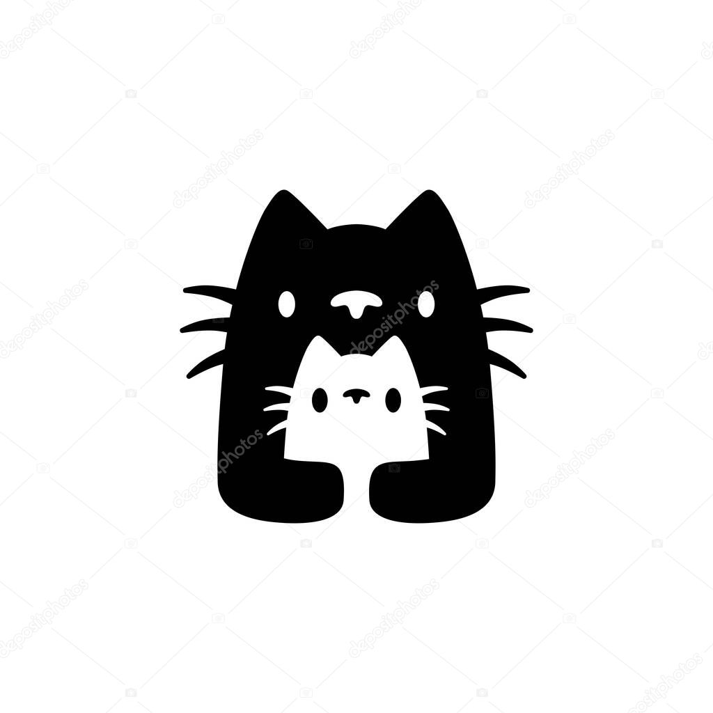 Cat mom and son cub mother parent negative space logo vector icon illustration