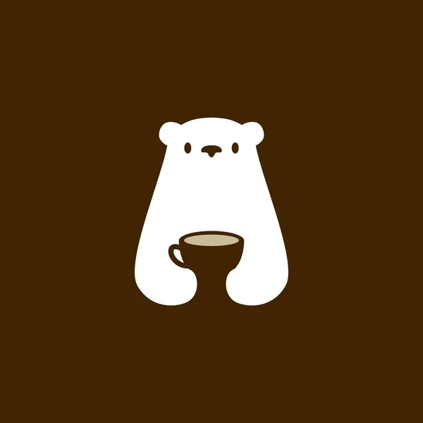 Polar Bear Coffee Cup Cafe White Drink Negative Space Logo — Stock Vector