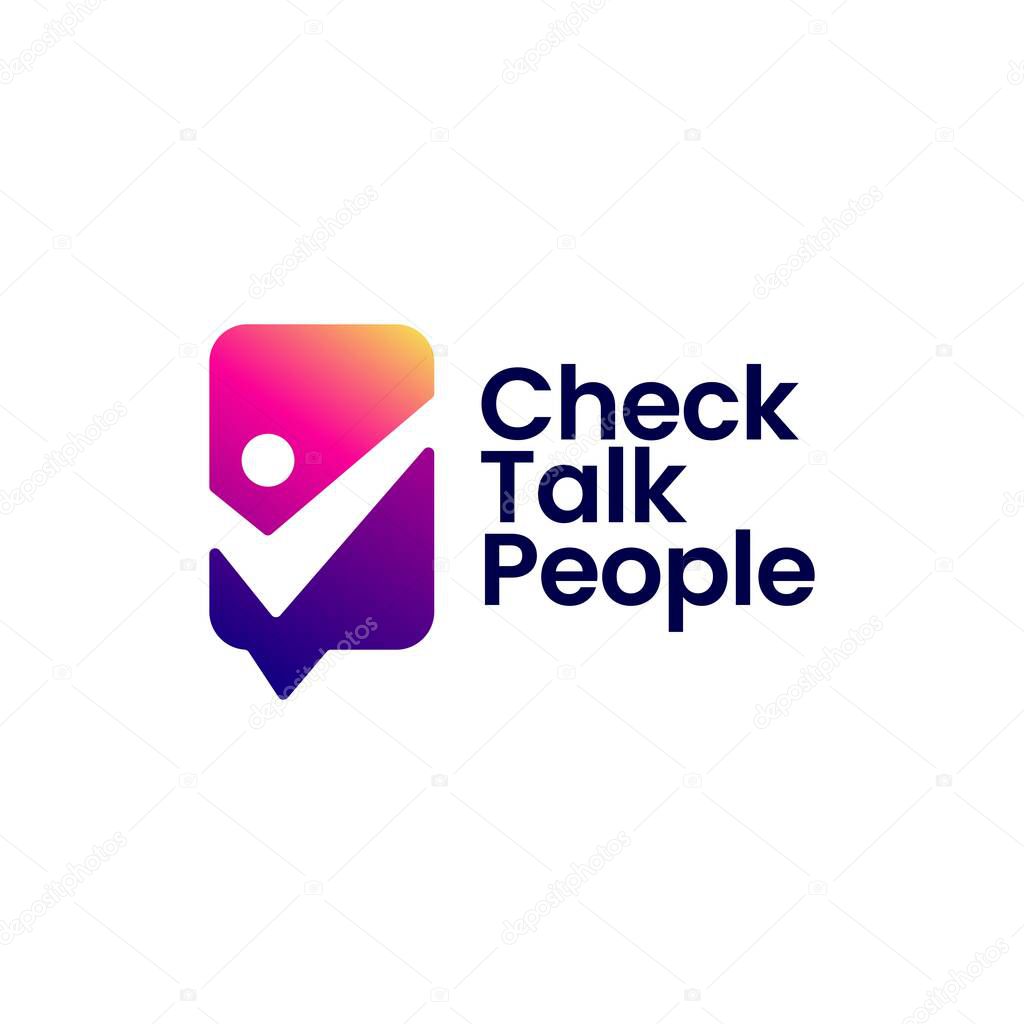 Check talk people chat communication social logo vector icon illustration