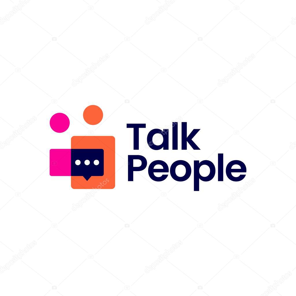 People talk chat bubble communication conference logo vector icon illustration