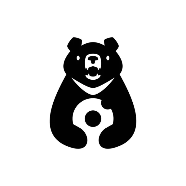 Moon Black Bear Vietnam Donuts Negative Space Logo Vector Icon — Stock Vector