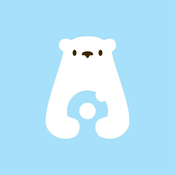 Polar Bear Donuts Negative Space Logo Vector Icon Illustration — Stock Vector