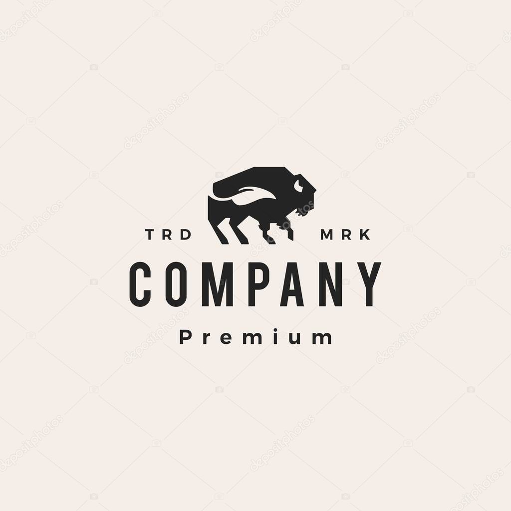 bison buffalo leaf natural hipster vintage logo vector icon illustration