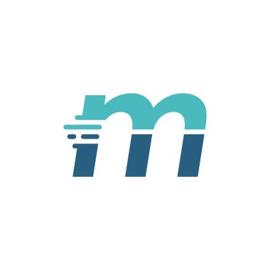 m harf tire küçük teknoloji dijital hızlı iletim hareketi mavi logo vektör illüstrasyon