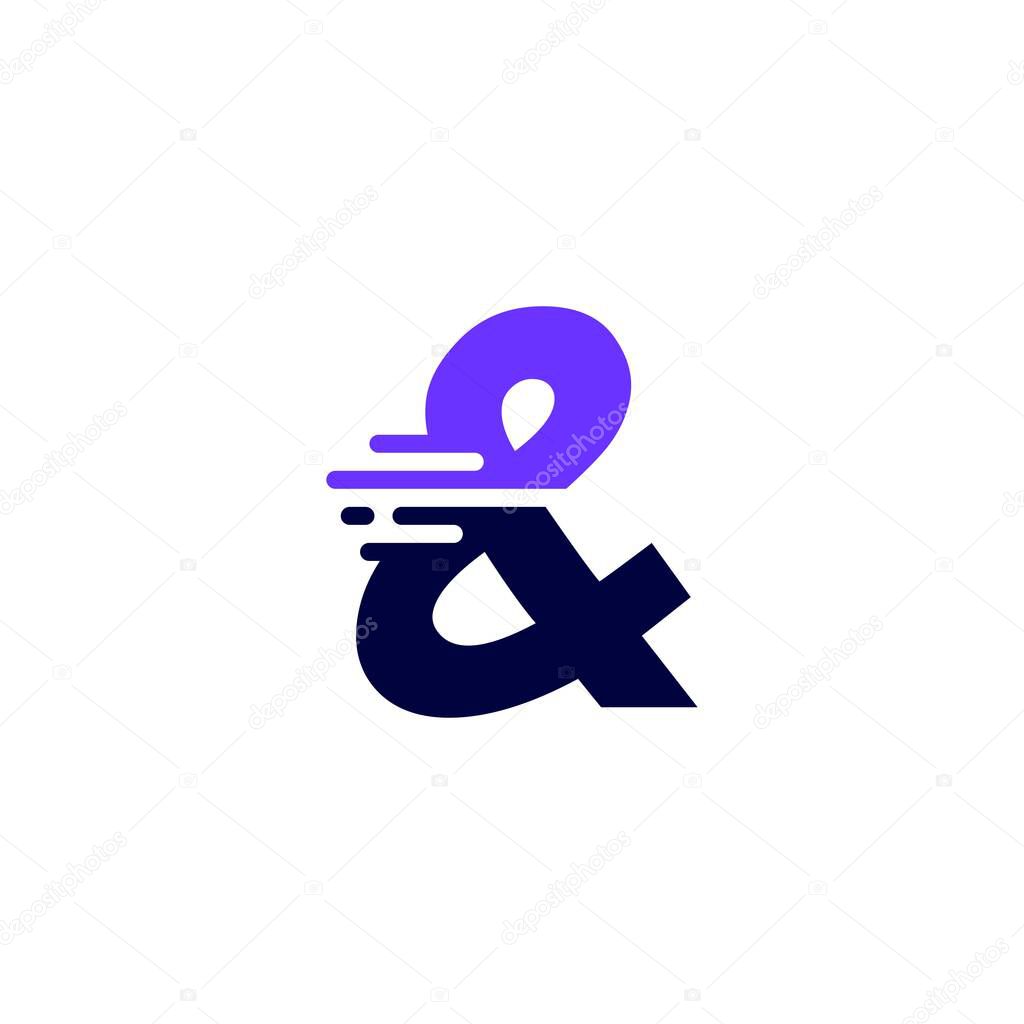 ampersand mark dash and tech digital fast quick delivery movement purple logo vector icon illustration