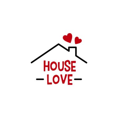 house love heart care ev emlak ipotek çatı baca logo vektör illüstrasyon