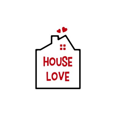 house love heart care ev emlak ipotek çatı baca logo vektör illüstrasyon