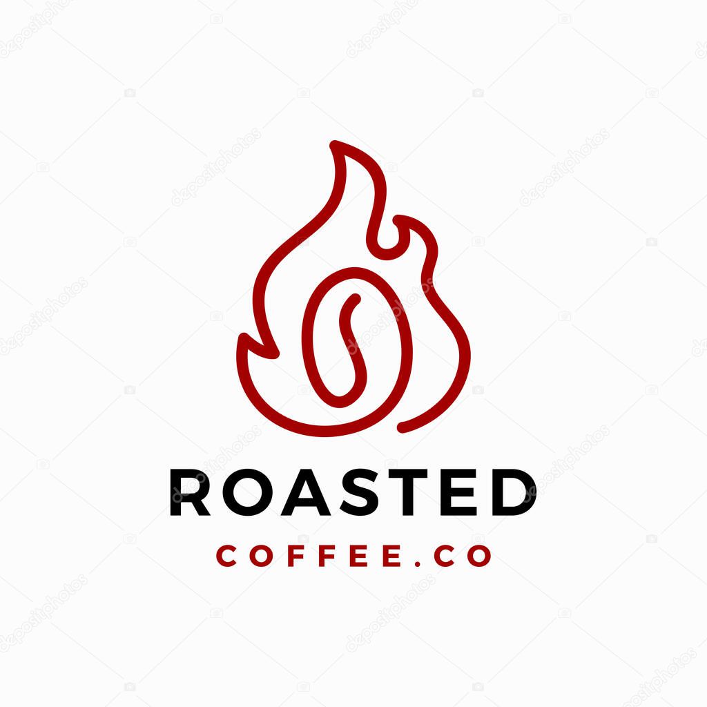 Roasted coffee bean roastery fire flame logo vector icon illustration