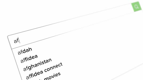 Cerca Afghanistan Nella Barra Ricerca Sulla Pagina Web Interfaccia Motore — Video Stock