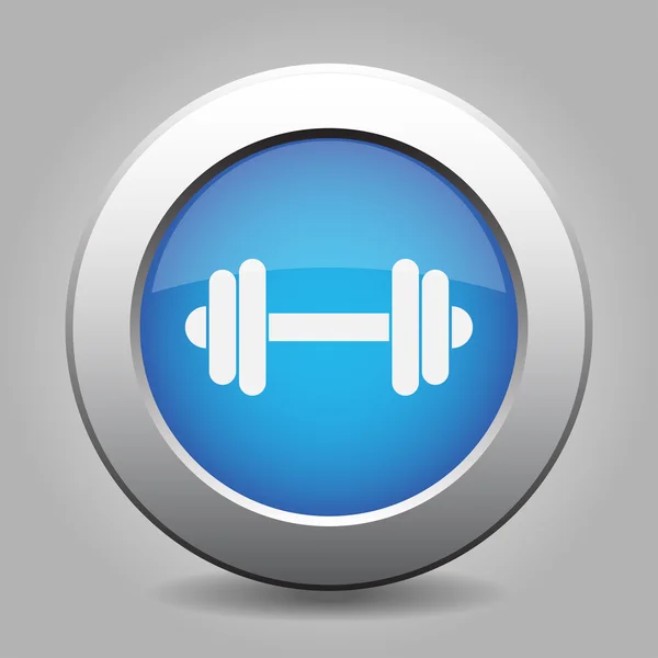 Blue metal button with dumbbell — Stock Vector