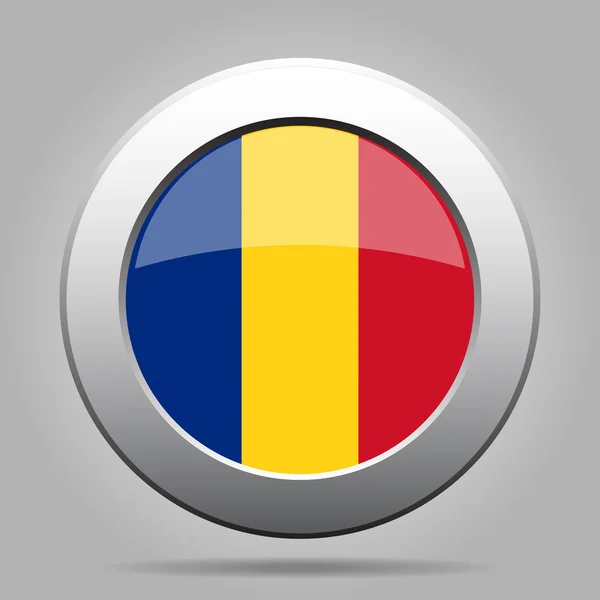 Botón de metal con bandera de Rumania — Vector de stock
