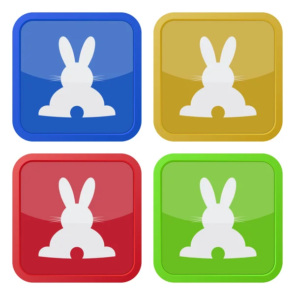 Conjunto de quatro ícones quadrados com volta coelho da Páscoa —  Vetores de Stock