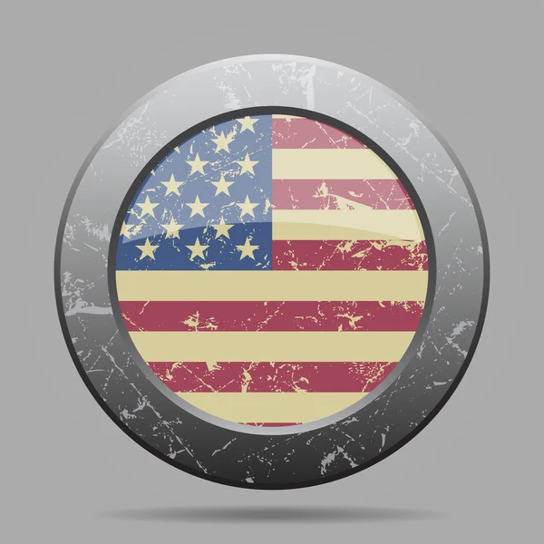 Vintage metal button with flag of USA - grunge — Stock Vector