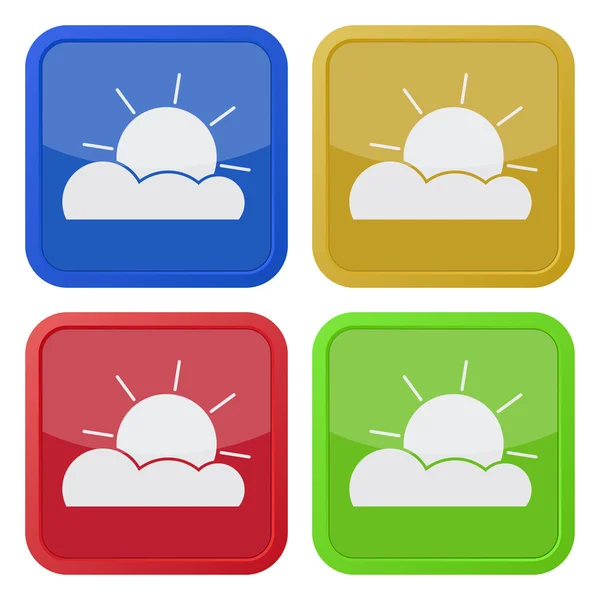 Uppsättning av fyra fyrkantiga ikoner med Växlande molnighet — Stock vektor