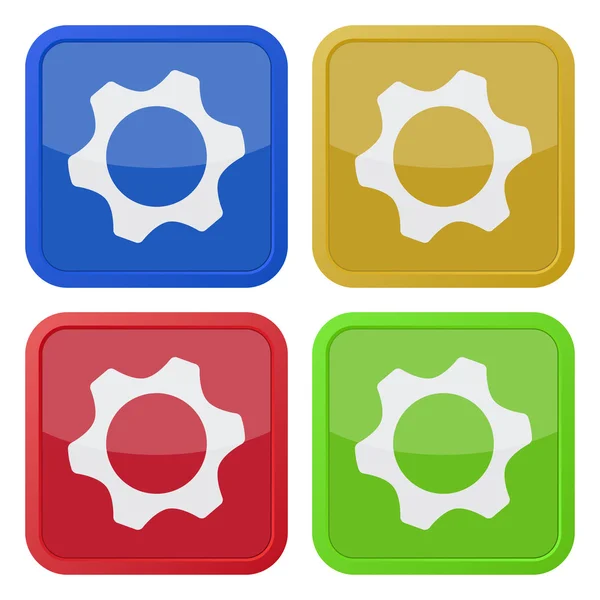 Ensemble de quatre icônes carrées avec écrou — Image vectorielle