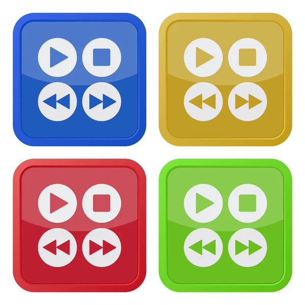 Набор из четырех квадратных иконок - кнопки управления музыкой — стоковый вектор