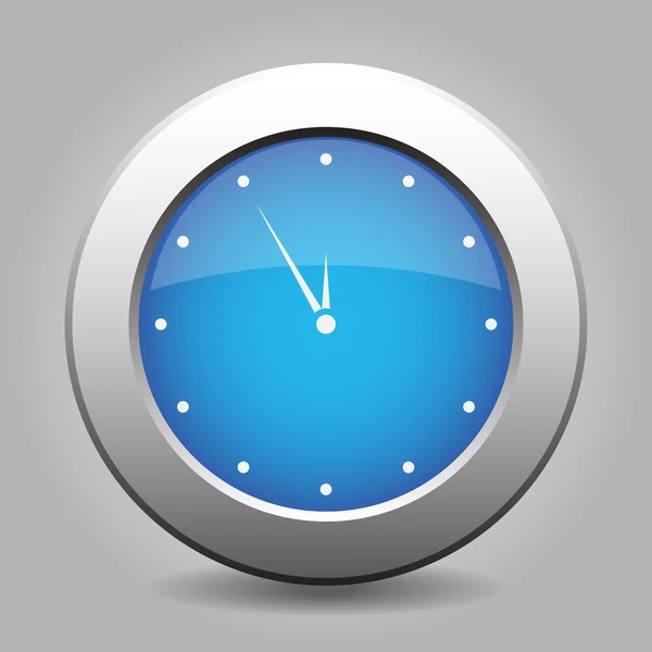 Blue metal button with last minute clock — Stock Vector