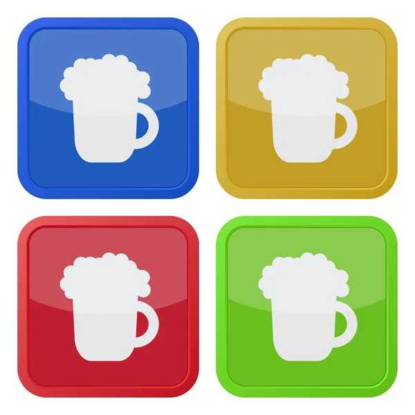 Av fyra fyrkantiga ikoner med öl — Stock vektor