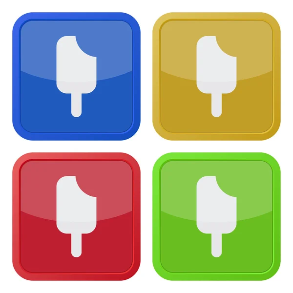 Ensemble de quatre icônes carrées avec crème glacée bâton — Image vectorielle