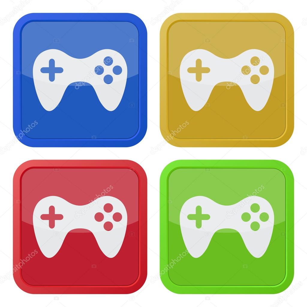 set of four square icons with gamepad