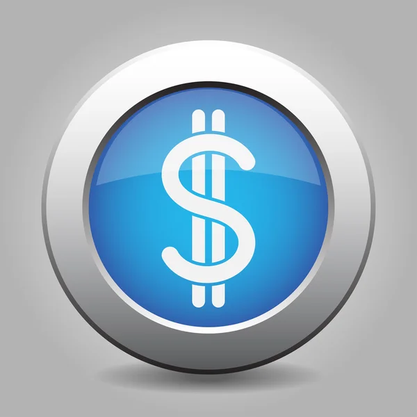 Botón de metal azul con símbolo de moneda de dólar — Vector de stock