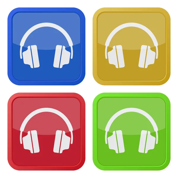 Ensemble de quatre icônes carrées avec écouteurs — Image vectorielle