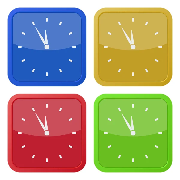 Σύνολο τεσσάρων τετραγωνικών εικονιδίων με τελευταία ώρα ρολόι — Διανυσματικό Αρχείο