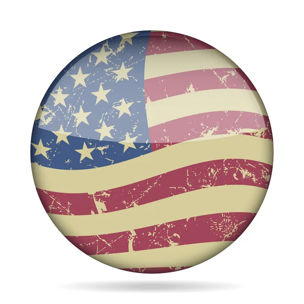 Vintage button waving flag of USA - grunge style — Stock Vector