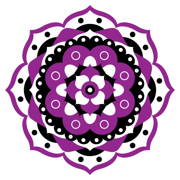 Mandala púrpura, blanco y negro - forma de flor — Vector de stock