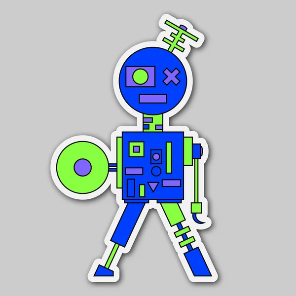 Pegatina - robot de dibujos animados de colores — Vector de stock