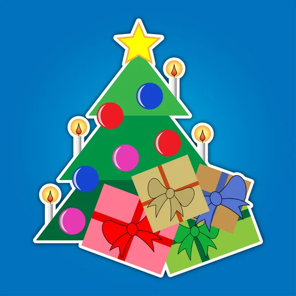 Yıldız ve renkli hediyeler ile Noel ağacı — Stok Vektör