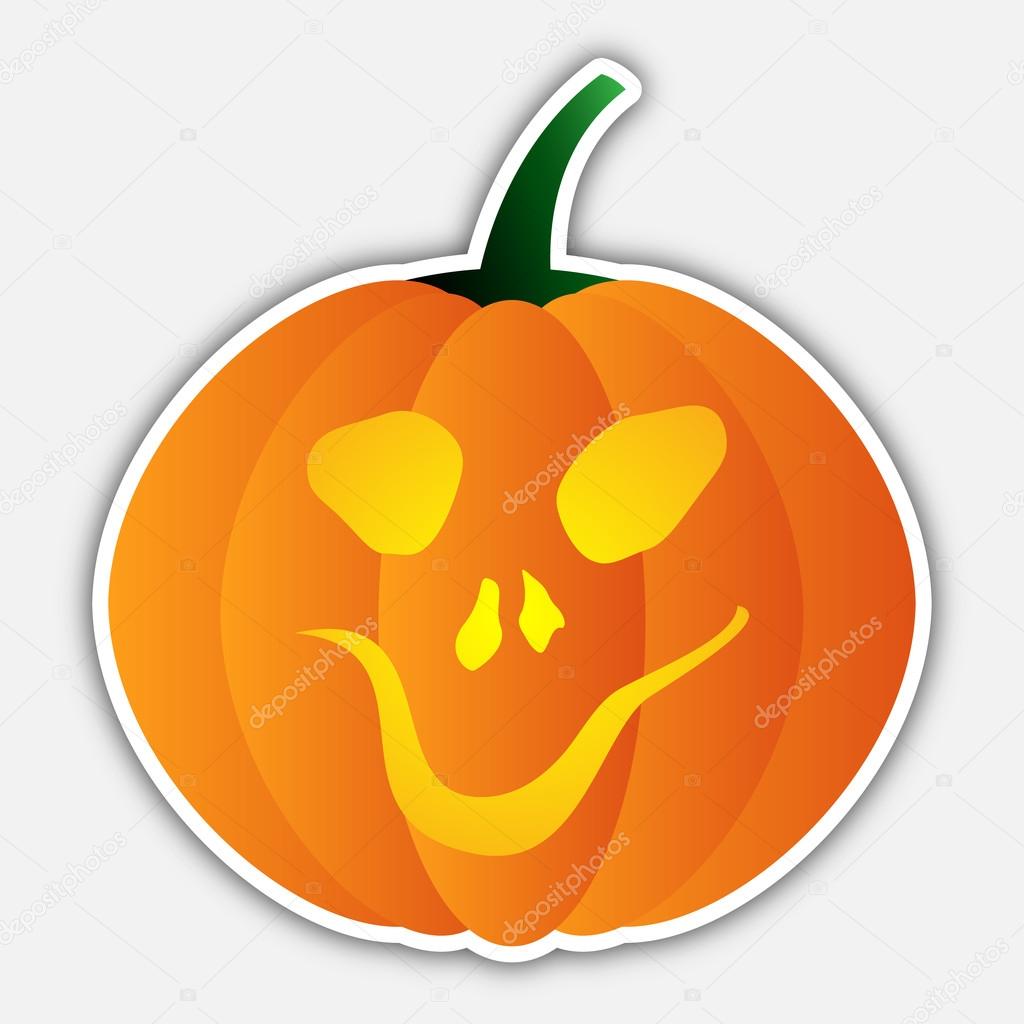 Sticker - halloween orange pumpkin, head with face