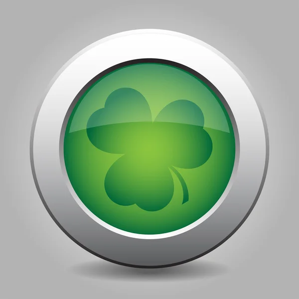 Metal button with the dark green shamrock — Stock Vector