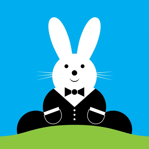 Vetor sentado sorrindo coelho da Páscoa com terno —  Vetores de Stock