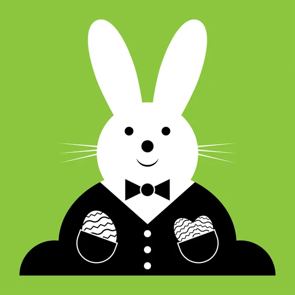 Vector Conejo de Pascua con traje y huevos — Archivo Imágenes Vectoriales