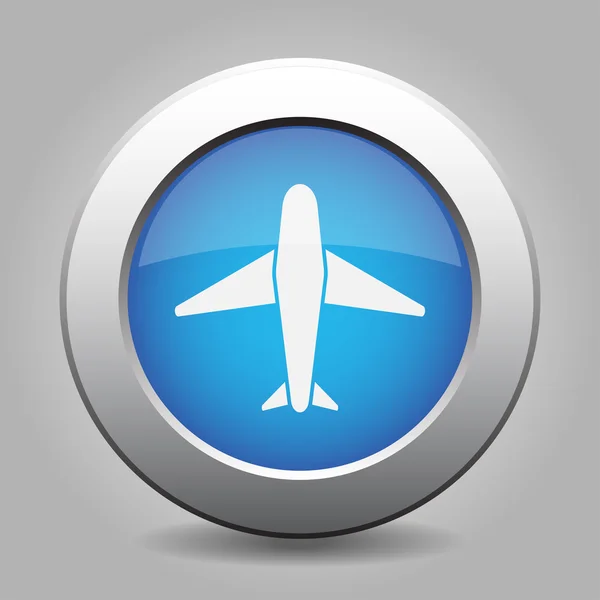 Bouton métal bleu avec avion — Image vectorielle