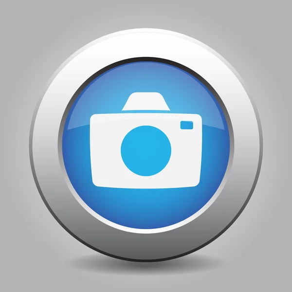 Голубая металлическая кнопка с камерой — стоковый вектор