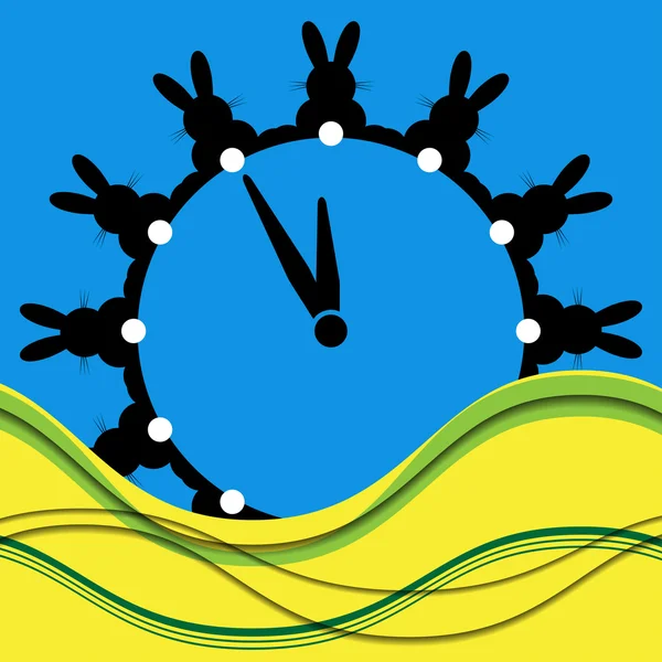 Douze lapins noirs comme horloges murales — Image vectorielle